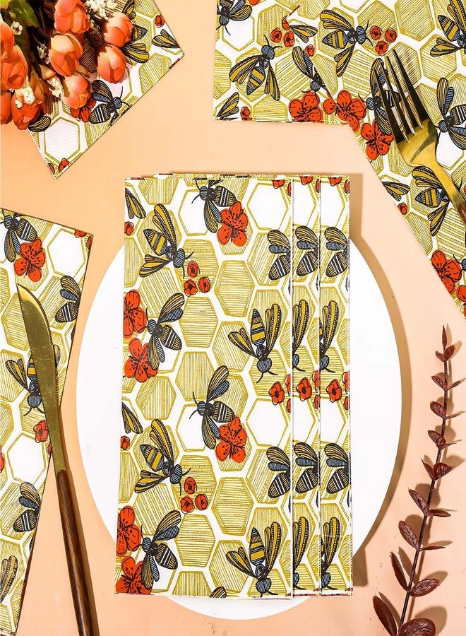 JarThenaAMCS مناديل ضيوف JarThenaAMCS، 40 قطعة، بتصميم النحل، مناديل ورقية للاستخدام مرة واحدة، مزينة بنقشة خلية النحل، مثالية للحمام، لوازم حفلات أعياد الميلاد الصيفية، وتزيين الطاولات. - Image 5